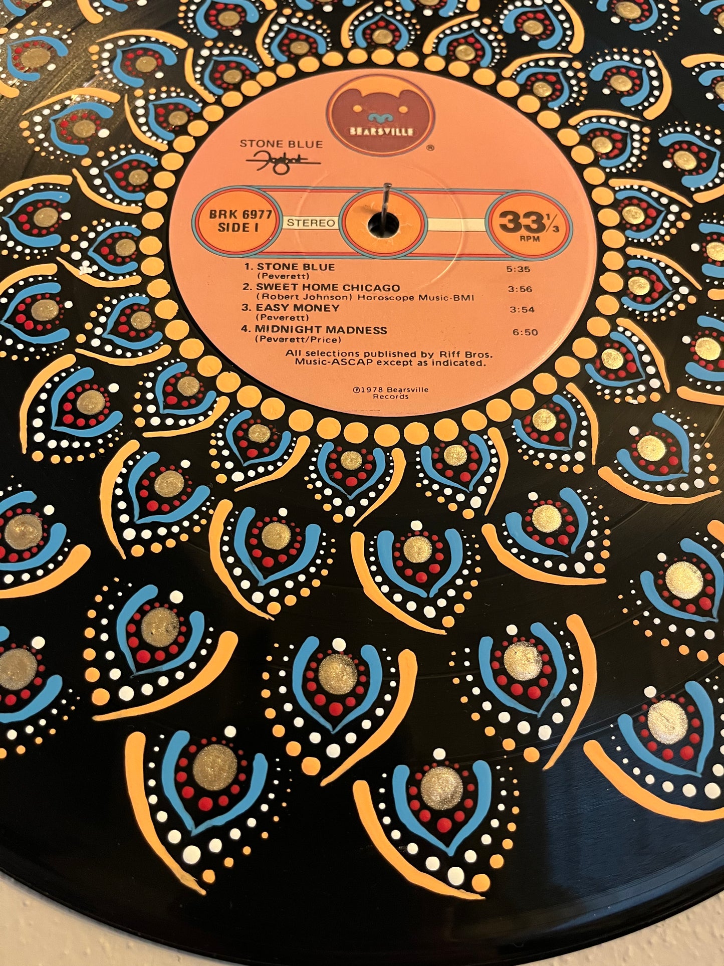 Foghat - “Stone Blue” mandala dot painted vinyl record album