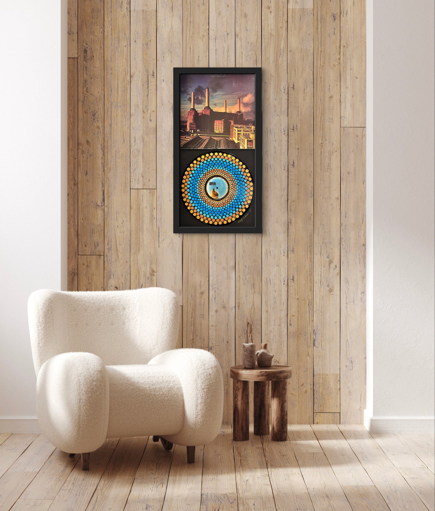 Pink Floyd - Animals mandala dot painted vinyl record album