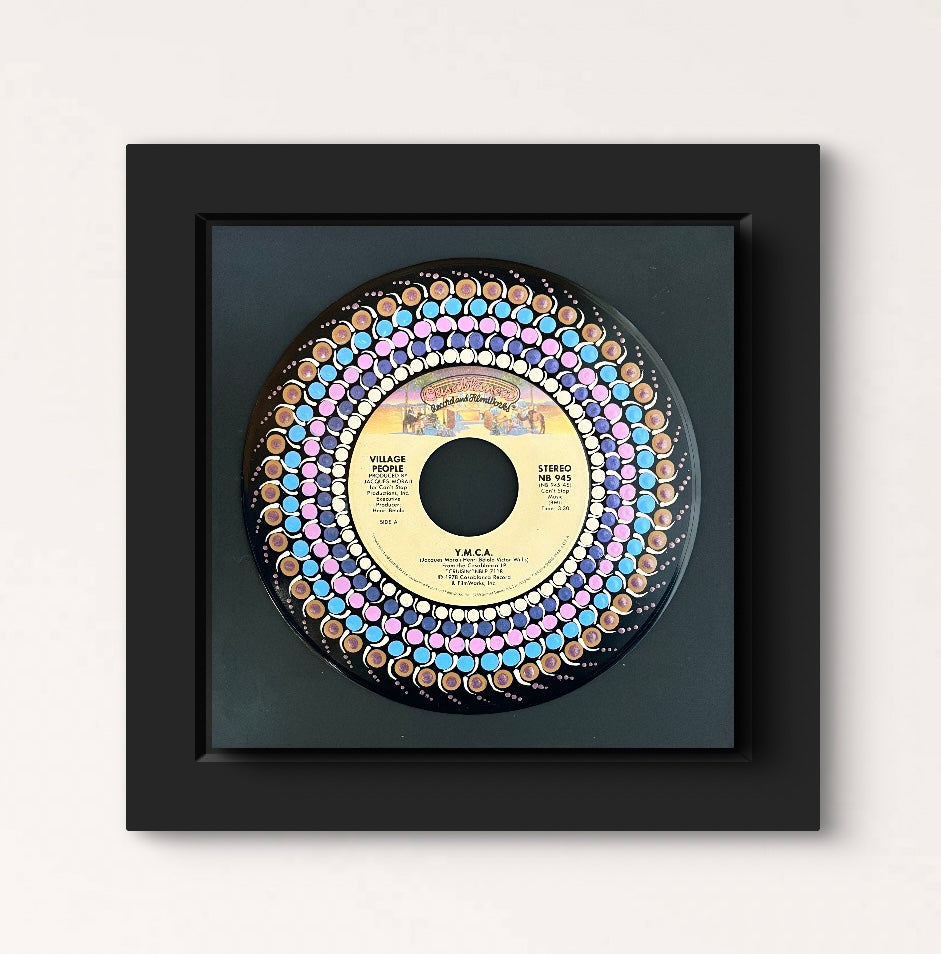 The Village People - YMCA (45rpm) Framed mandala dot painted vinyl record