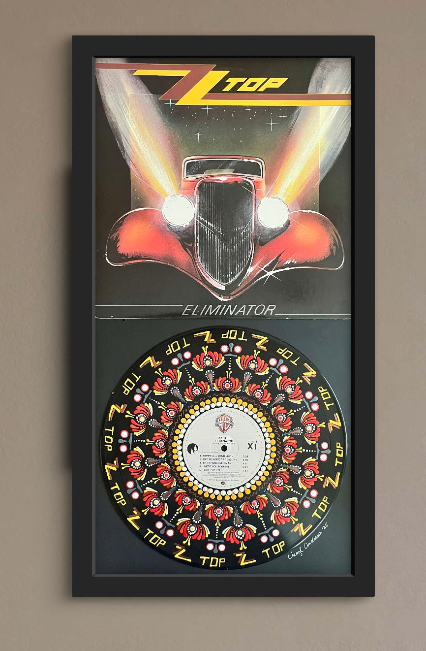 ZZ Top - Eliminator- Mandala dot painted framed vinyl record album
