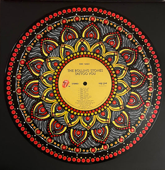 The Rolling Stones - “Tattoo You” mandala dot painted vinyl record album