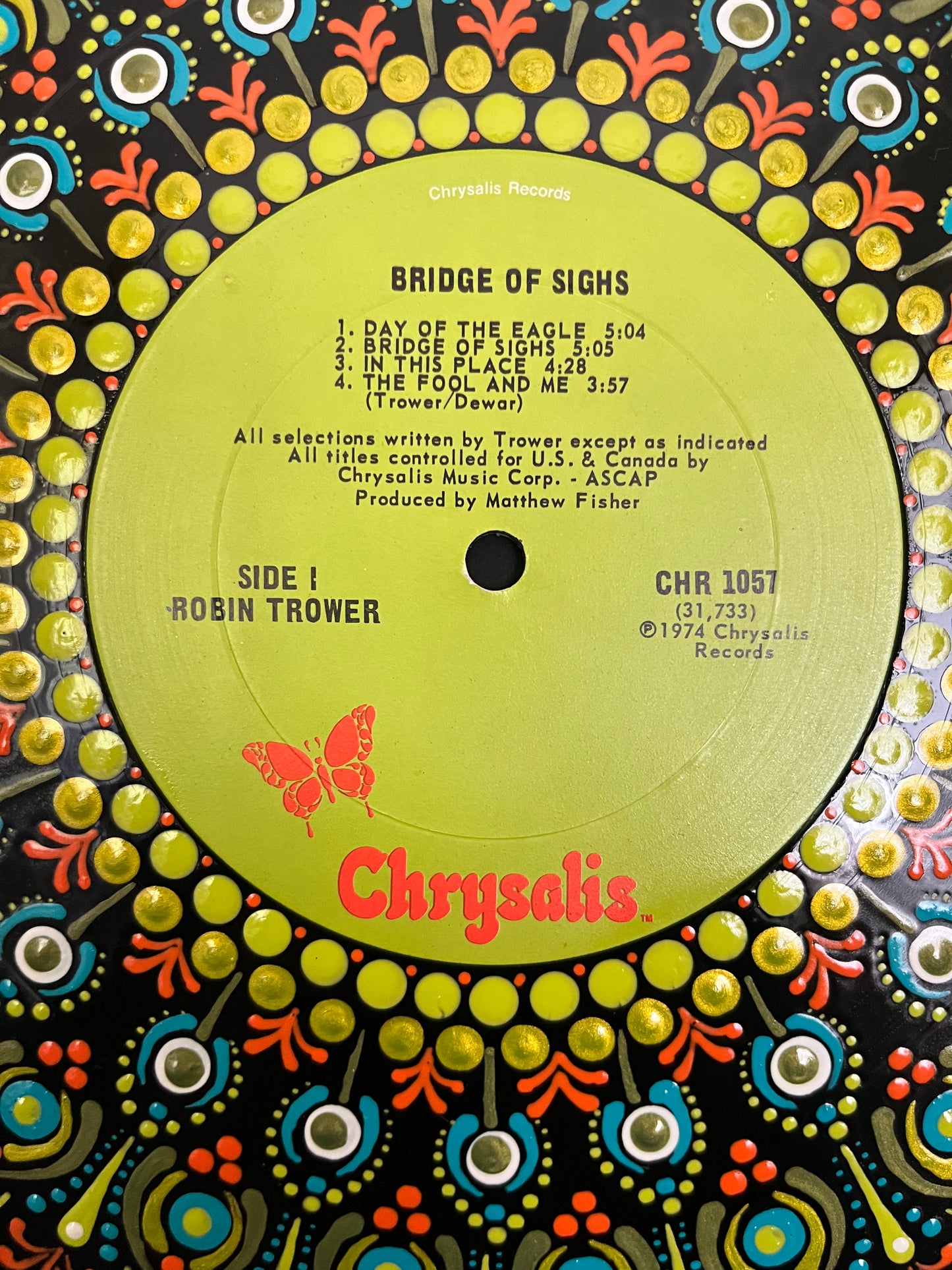 Robin Trower - Bridge Of Sighs mandala dot painted vinyl record album