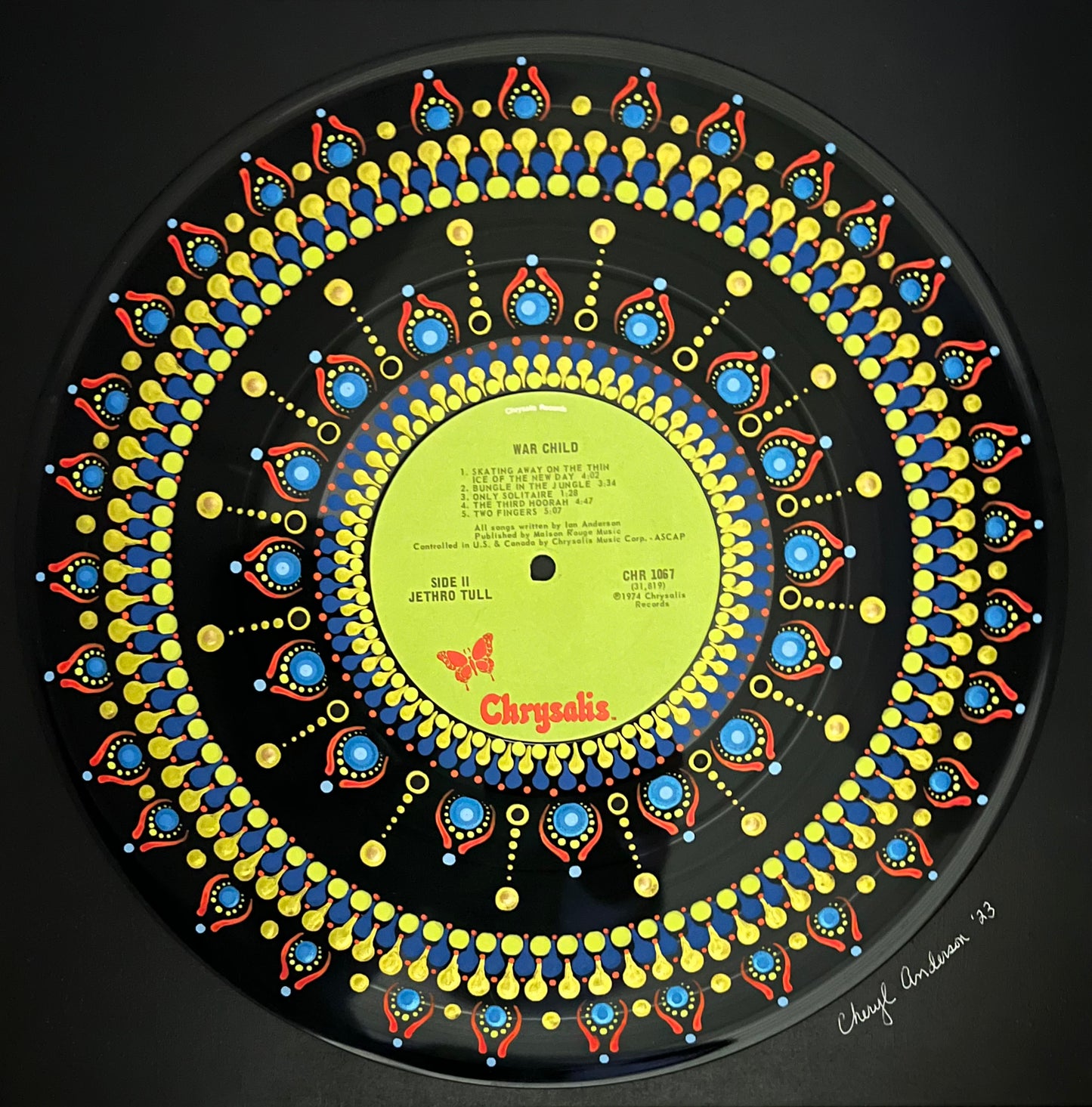 Jethro Tull - War Child mandala dot painted vinyl record album