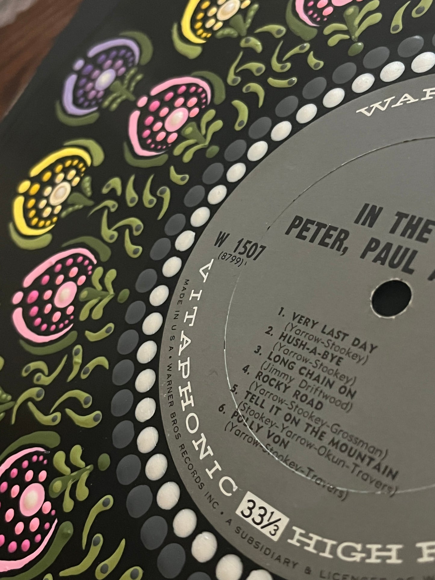 Peter Paul and Mary - In The Wind mandala dot painted vinyl record album