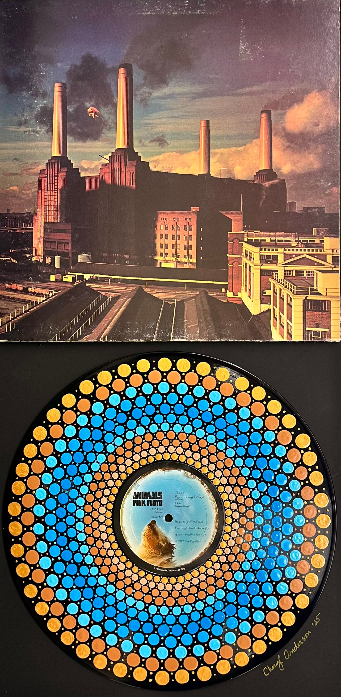 Pink Floyd - Animals mandala dot painted vinyl record album