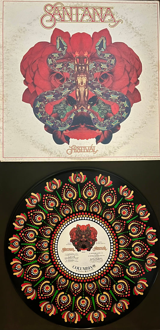 Santana - Festival mandala dot painted vinyl album framed art