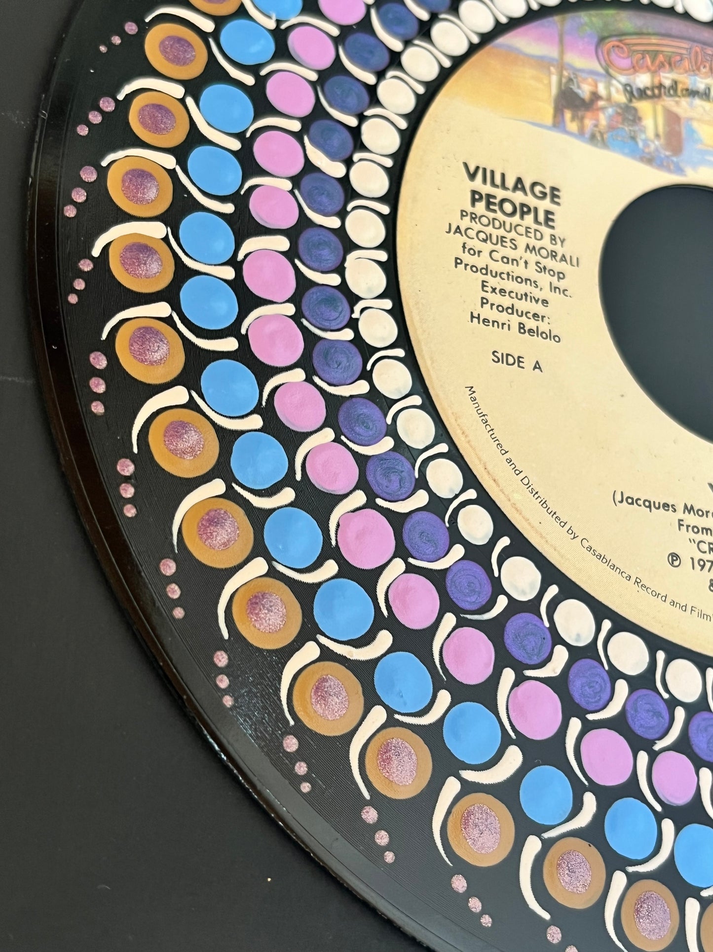 The Village People - YMCA (45rpm) Framed mandala dot painted vinyl record