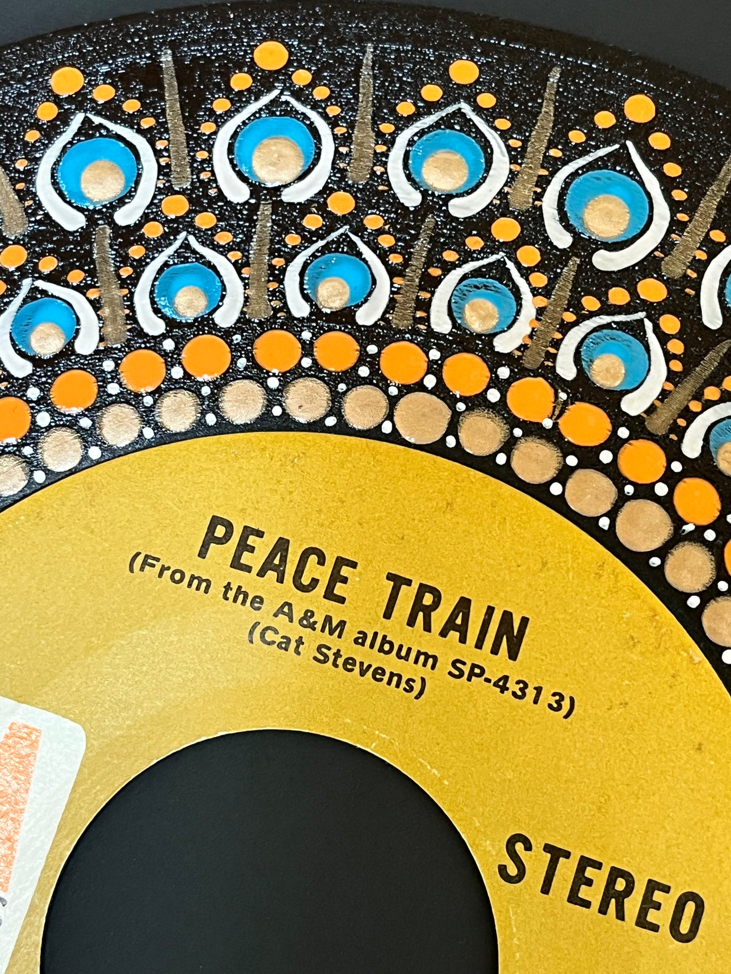 Cat Stevens - Peace Train (45rpm) Framed mandala dot painted vinyl record
