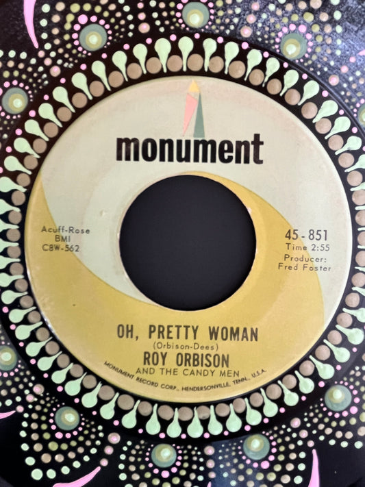Roy Orbison - Oh, Pretty Woman (45rpm) Mandala dot painted vinyl record