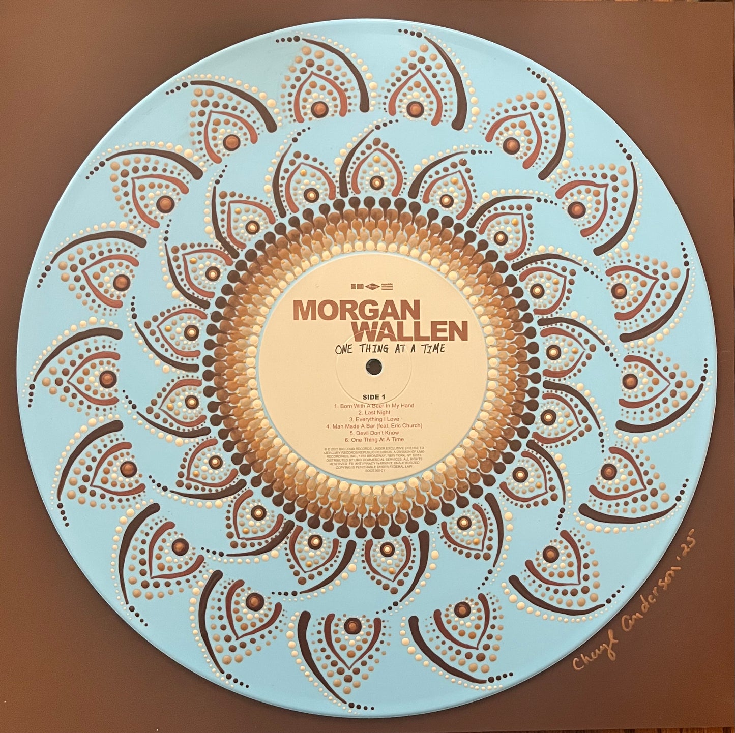 Morgan Wallen - One Thing At A Time - Mandala dot painted vinyl record album