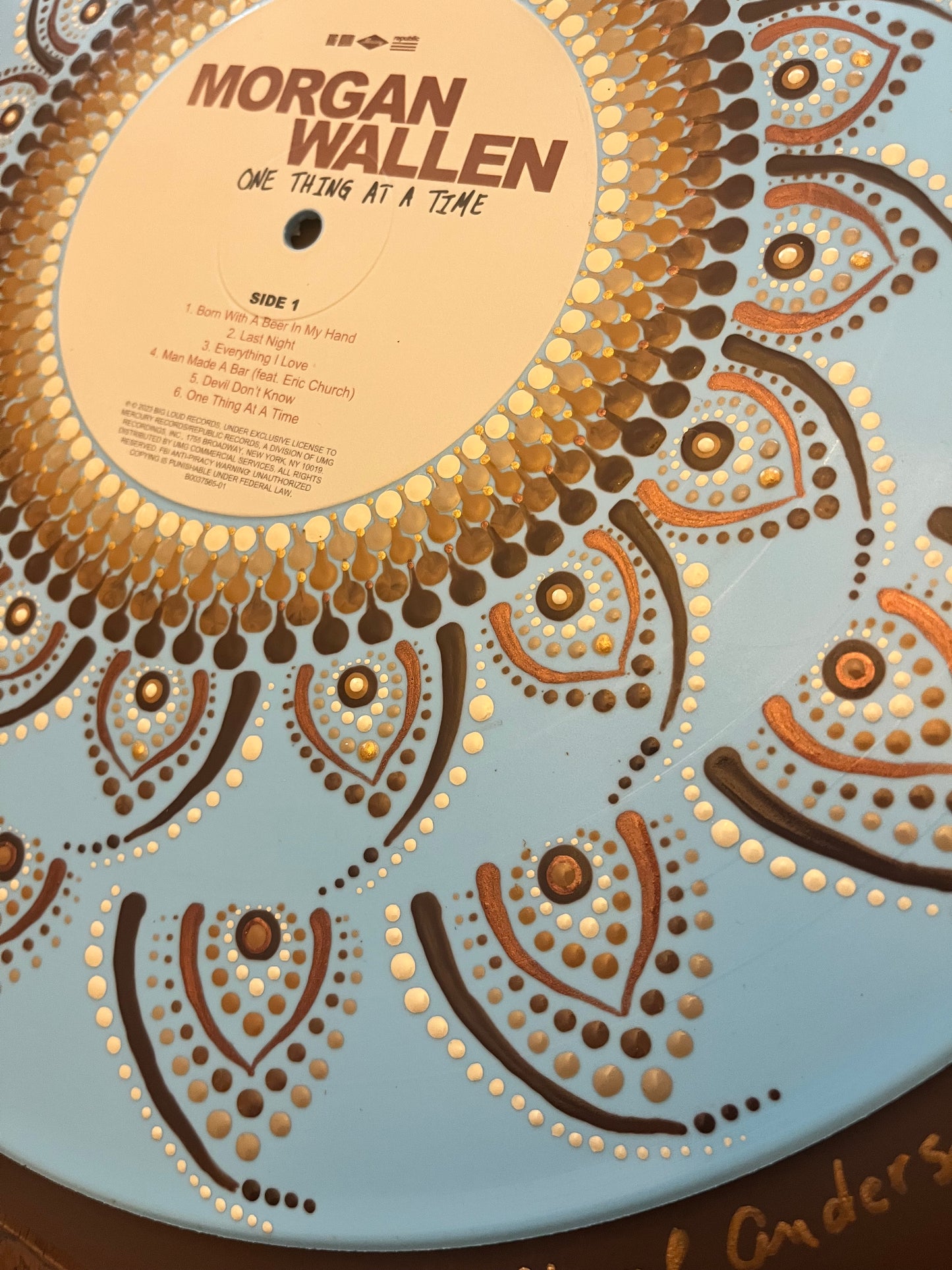 Morgan Wallen - One Thing At A Time - Mandala dot painted vinyl record album