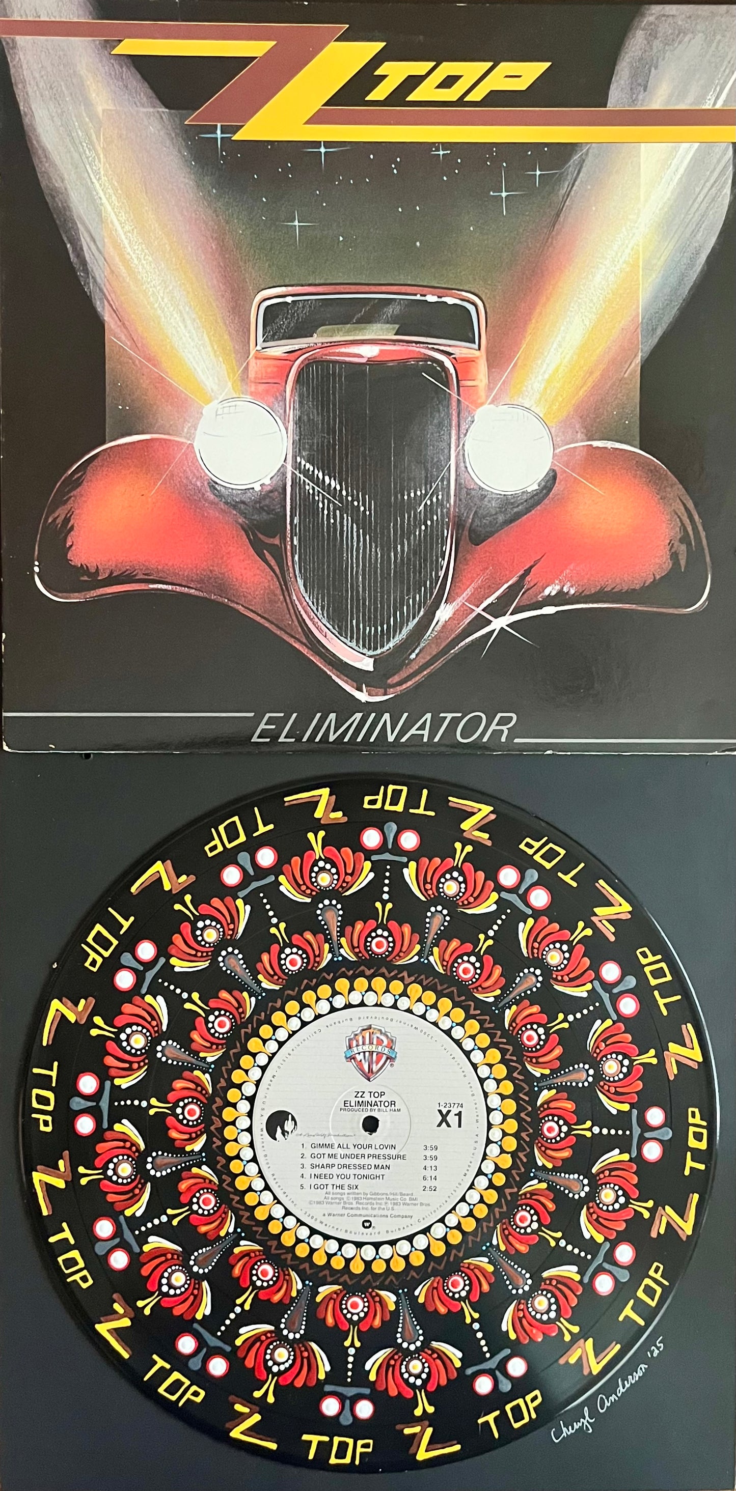 ZZ Top - Eliminator- Mandala dot painted framed vinyl record album