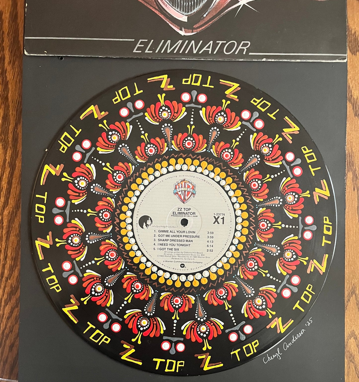 ZZ Top - Eliminator- Mandala dot painted framed vinyl record album