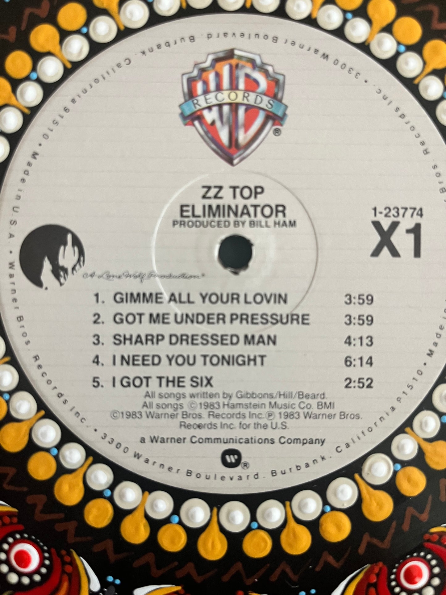 ZZ Top - Eliminator- Mandala dot painted framed vinyl record album