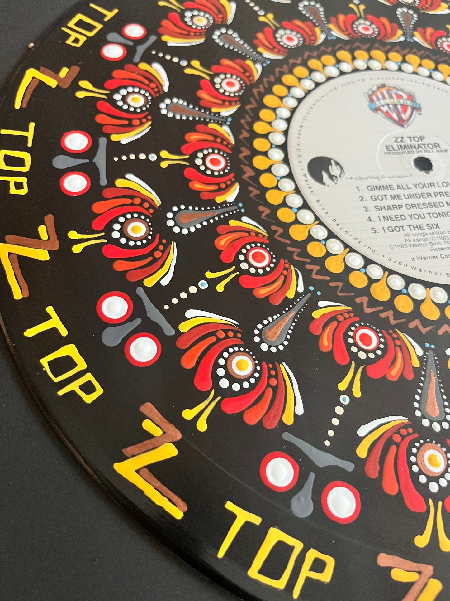 ZZ Top - Eliminator- Mandala dot painted framed vinyl record album