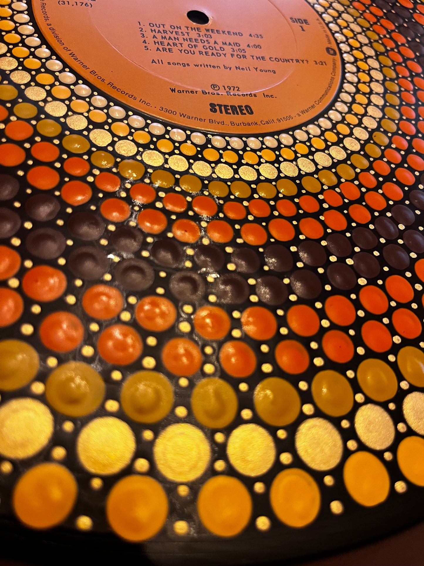Neil Young Harvest Mandala dot painted vinyl album