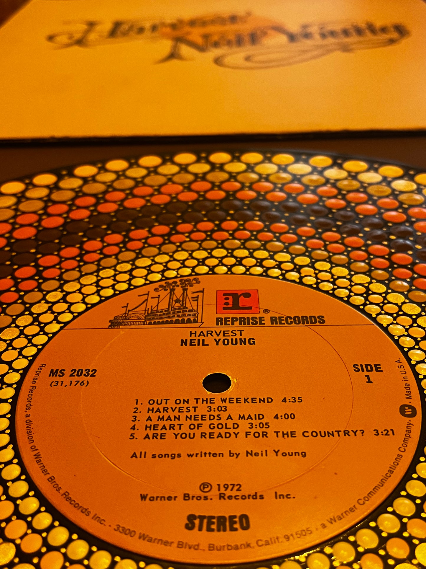 Neil Young Harvest Mandala dot painted vinyl album