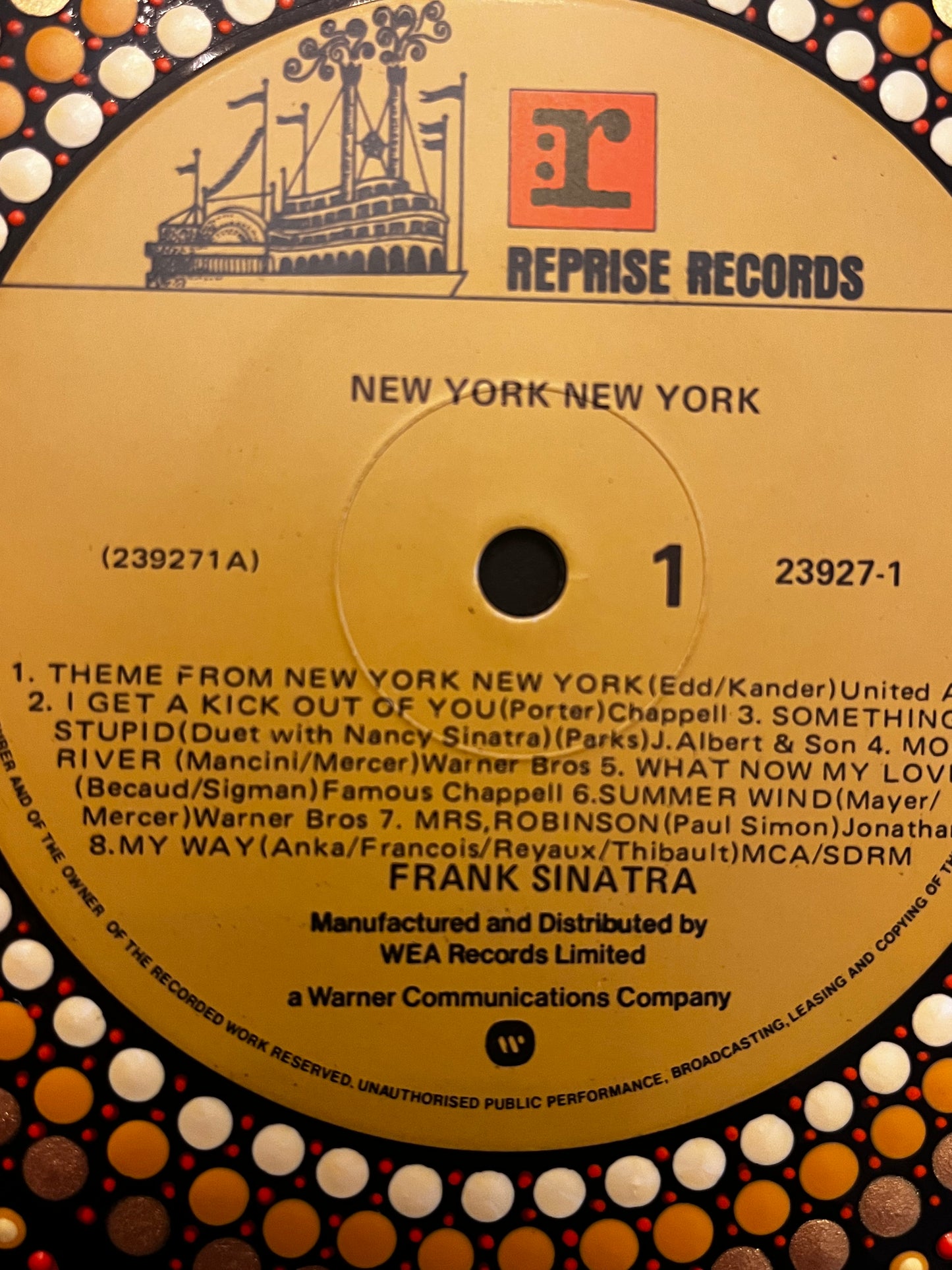 Frank Sinatra - New York New York Mandala dot painted vinyl record