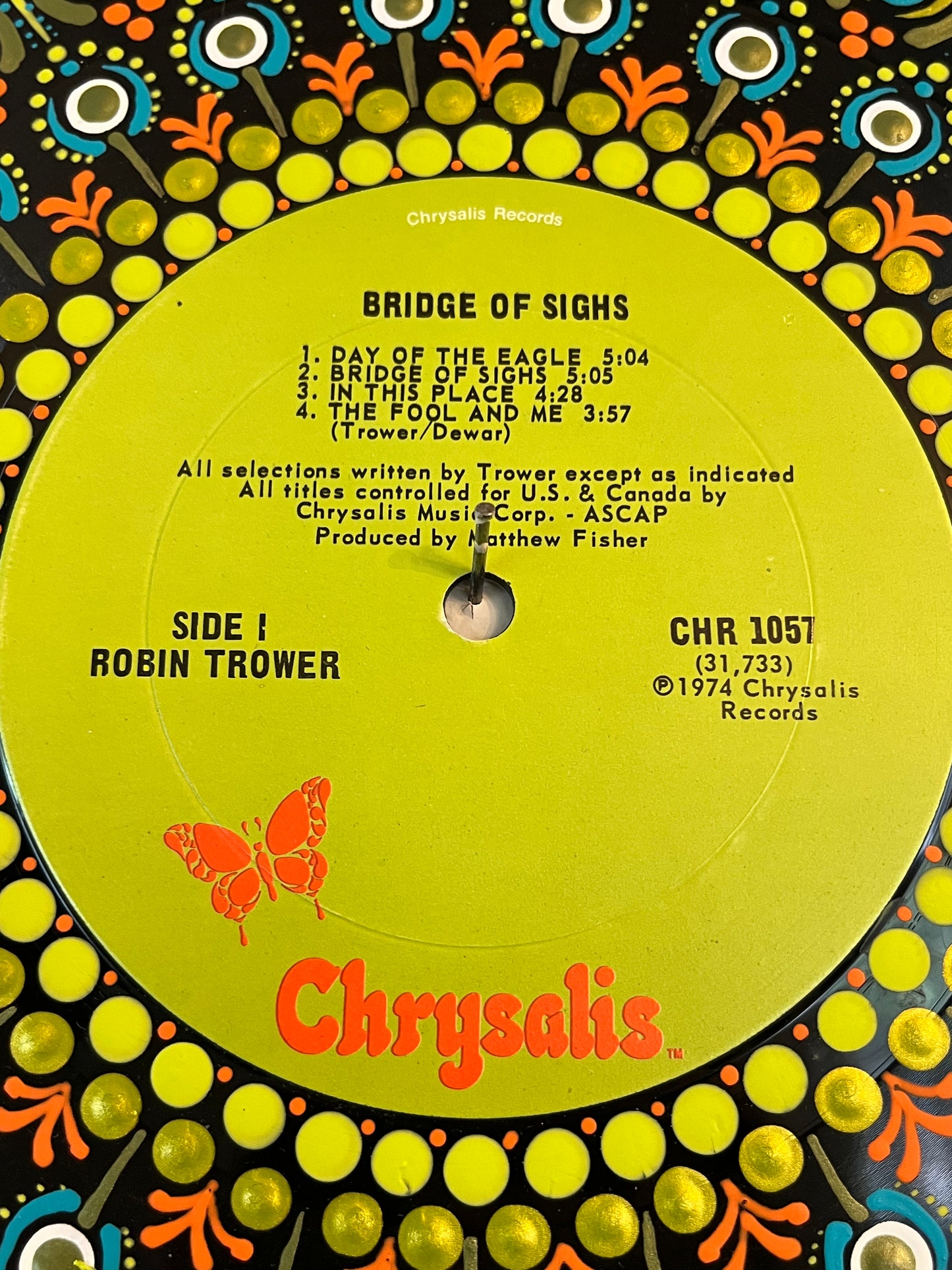 Robin Trower - Bridge Of Sighs mandala dot painted vinyl record album
