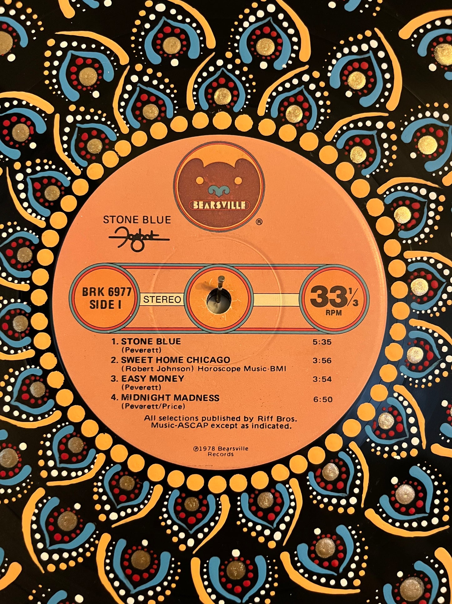 Foghat - “Stone Blue” mandala dot painted vinyl record album