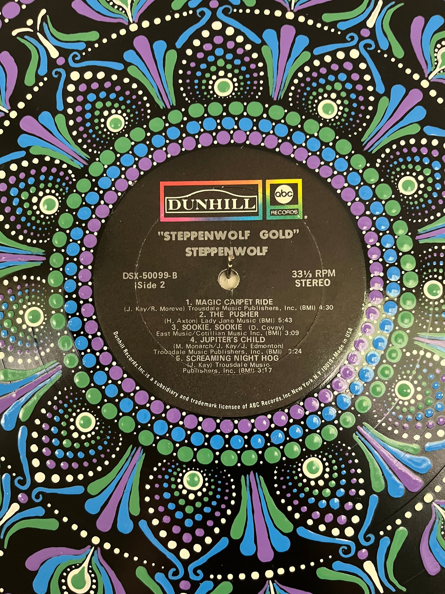 Steppenwolf - “Steppenwolf Gold” mandala dot painted vinyl record album