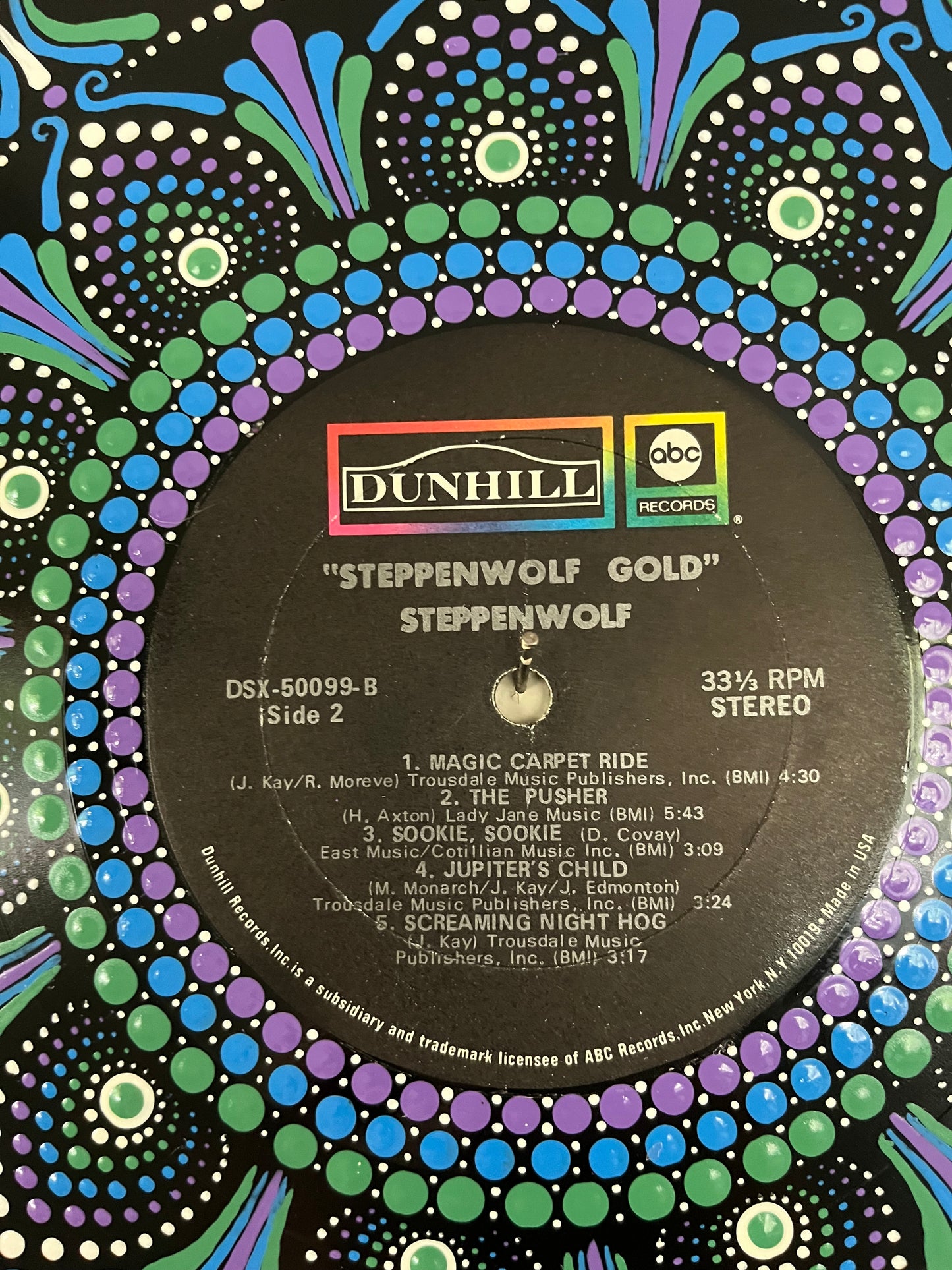 Steppenwolf - “Steppenwolf Gold” mandala dot painted vinyl record album