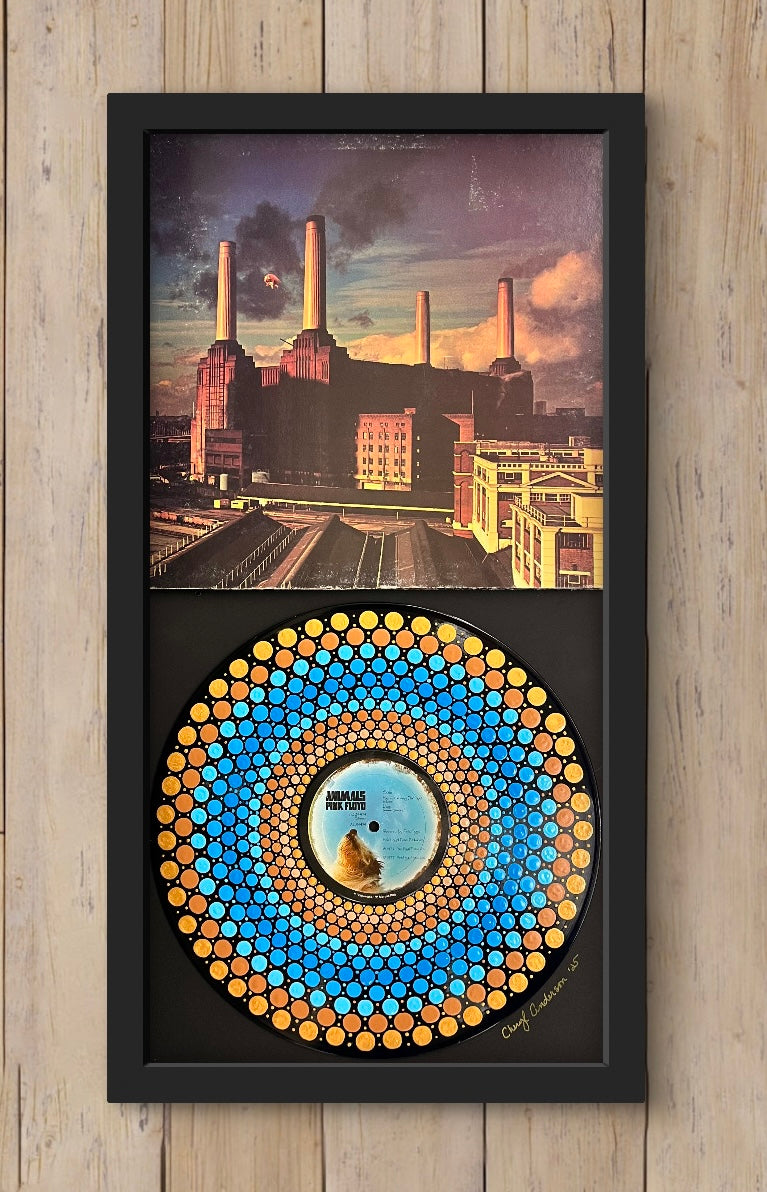 Pink Floyd - Animals mandala dot painted vinyl record album