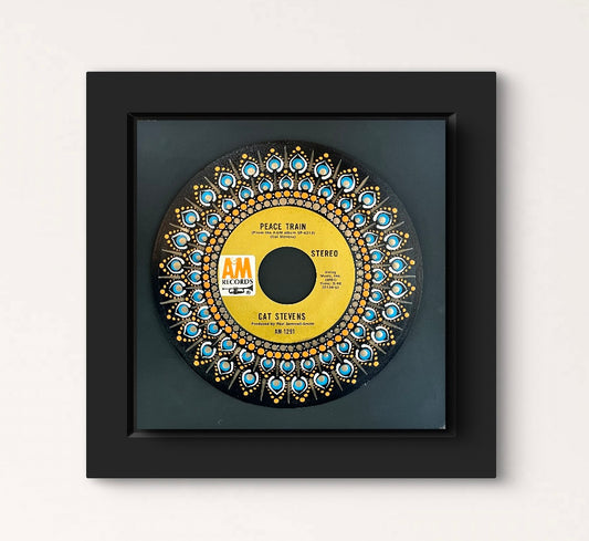 Cat Stevens - Peace Train (45rpm) Framed mandala dot painted vinyl record