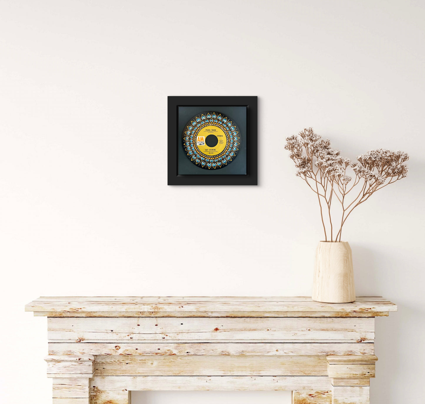 Cat Stevens - Peace Train (45rpm) Framed mandala dot painted vinyl record