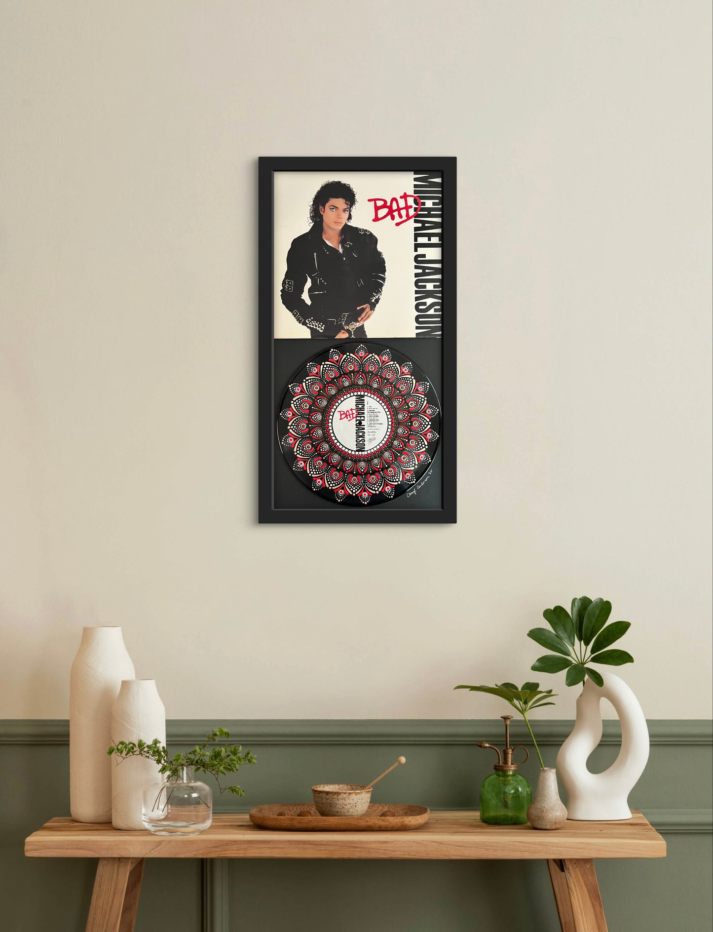 Michael Jackson - Bad - mandala dot painted vinyl record album