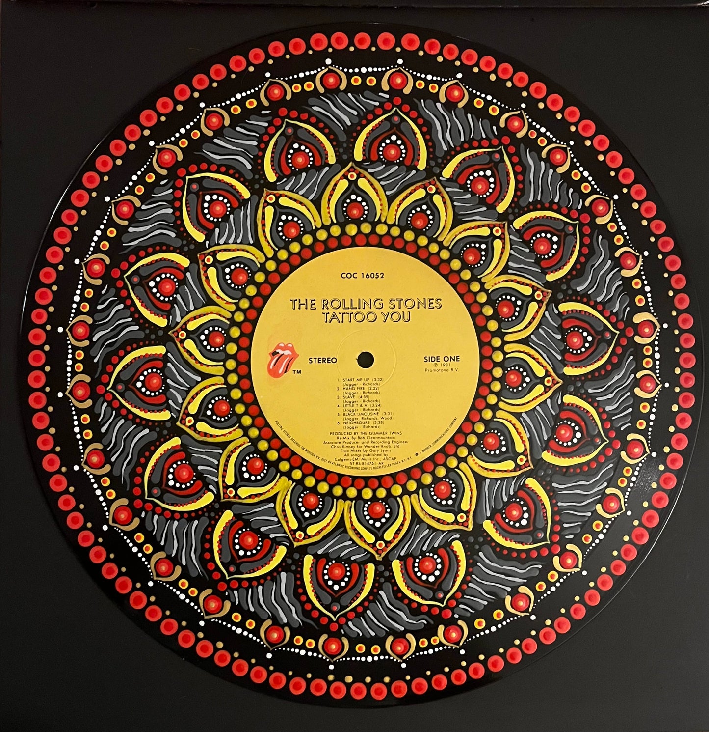 The Rolling Stones - “Tattoo You” mandala dot painted vinyl record album