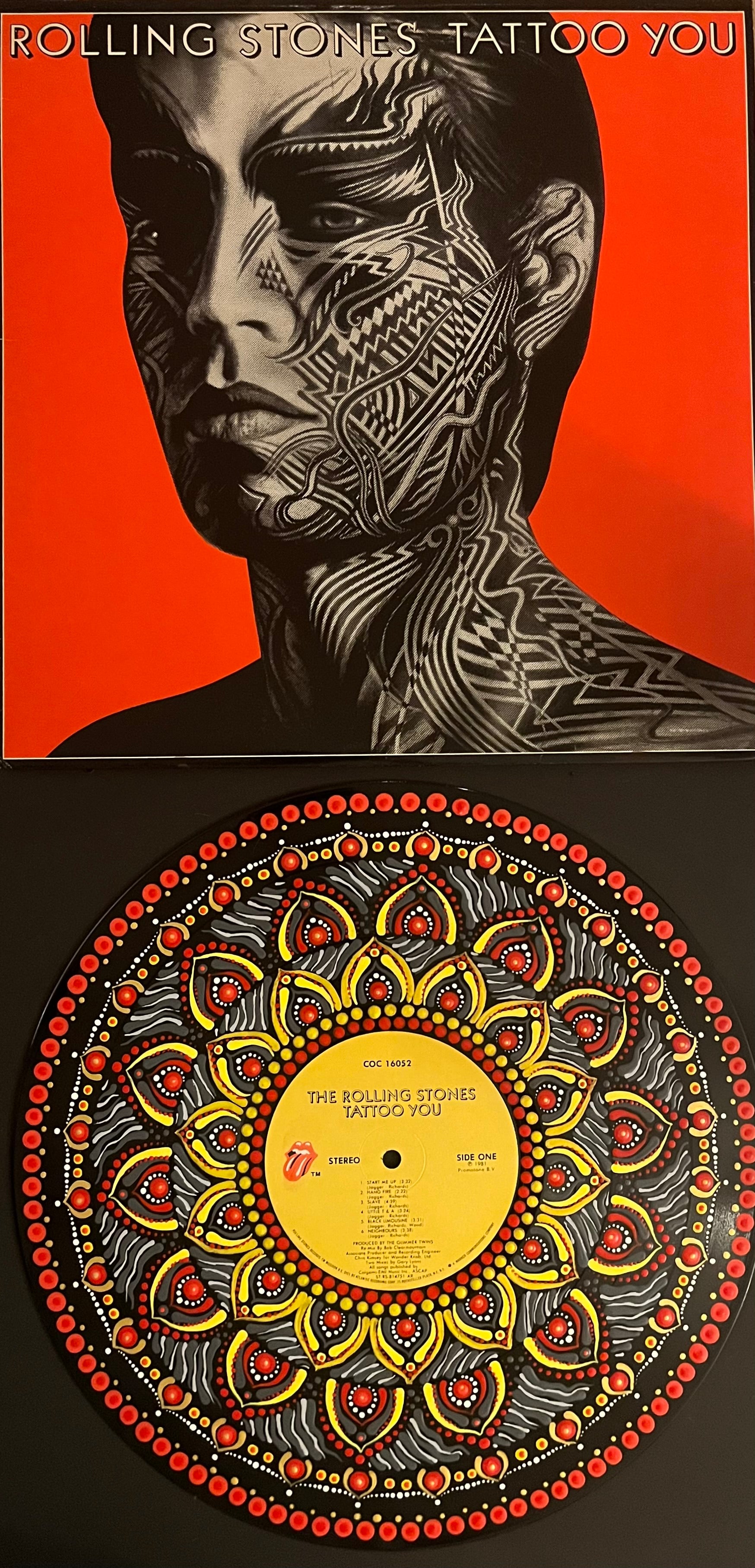 The Rolling Stones - “Tattoo You” mandala dot painted vinyl
