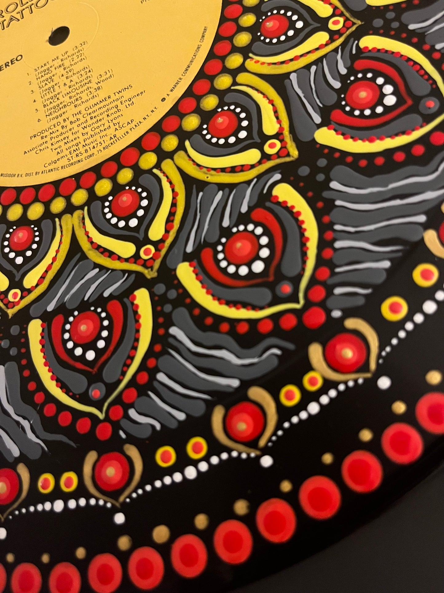 The Rolling Stones - “Tattoo You” mandala dot painted vinyl record album