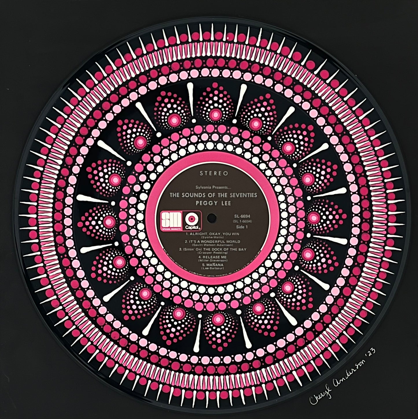 Peggy Lee - “The Sounds Of The Seventies” mandala dot painted vinyl record album