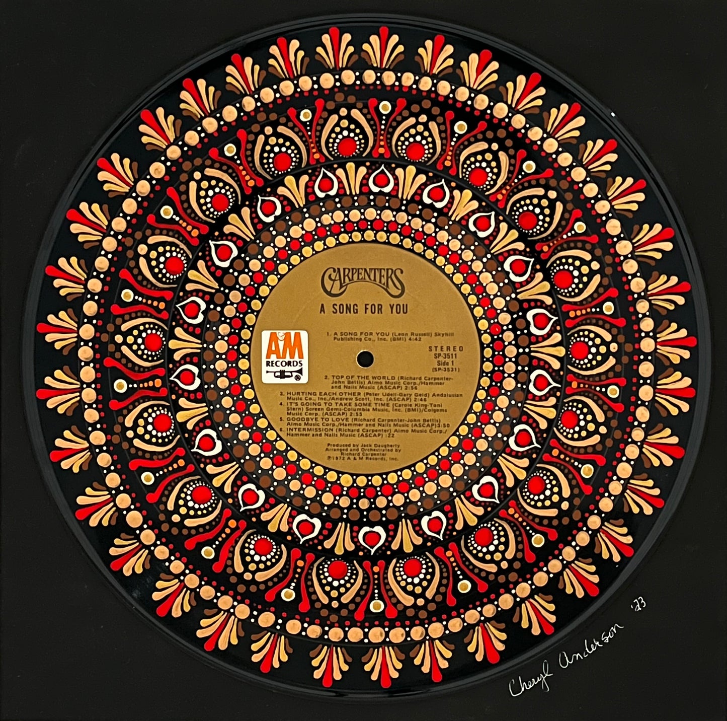Carpenters- “A Song For You” mandala dot painted vinyl record album
