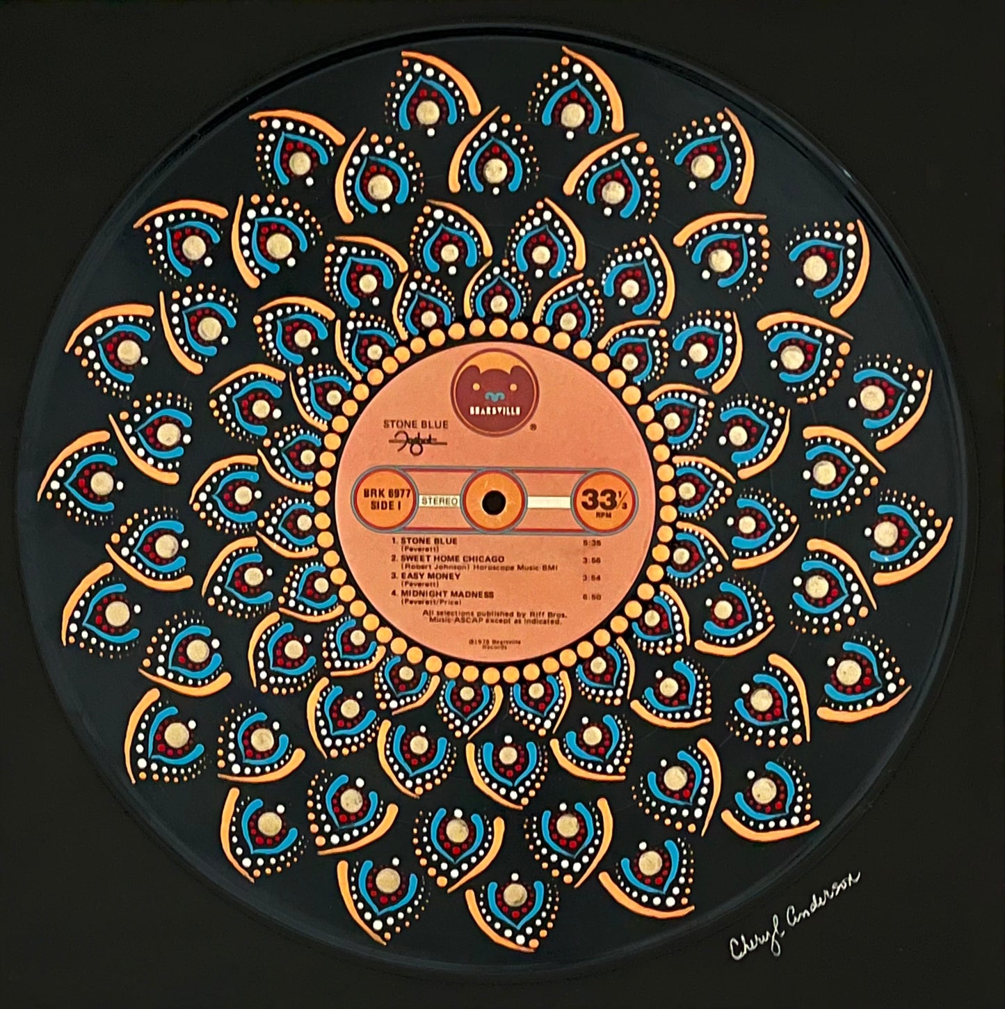 Foghat - “Stone Blue” mandala dot painted vinyl record album