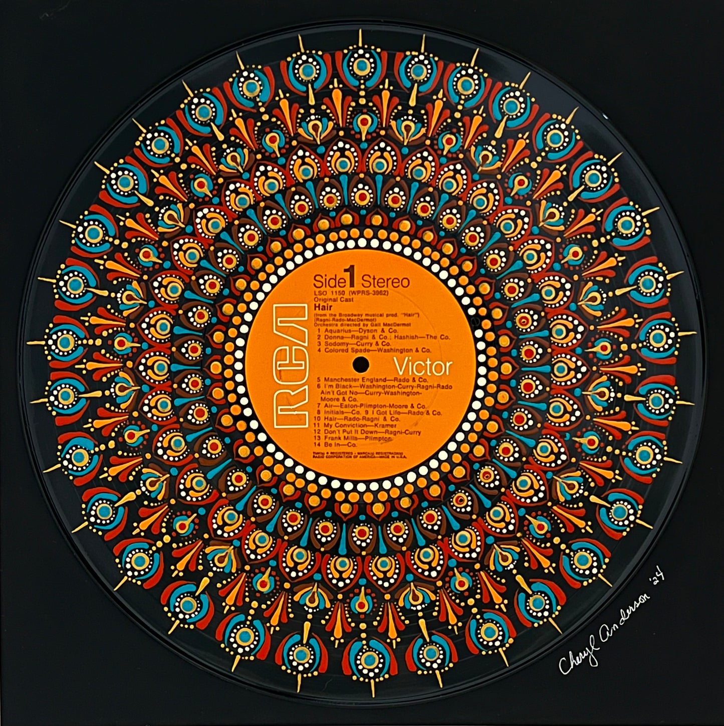 Hair - The Original Cast mandala dot painted vinyl record album