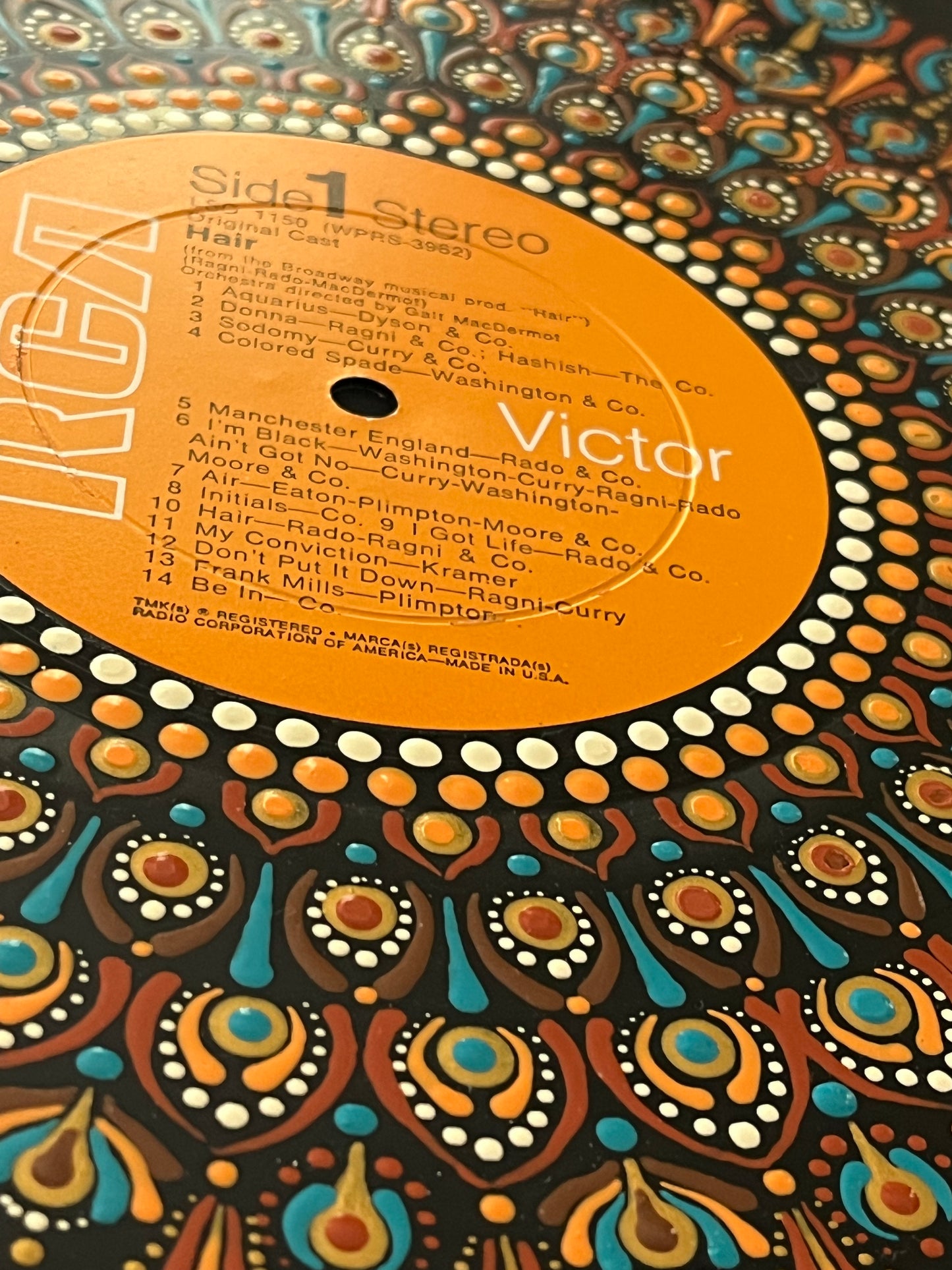 Hair - The Original Cast mandala dot painted vinyl record album