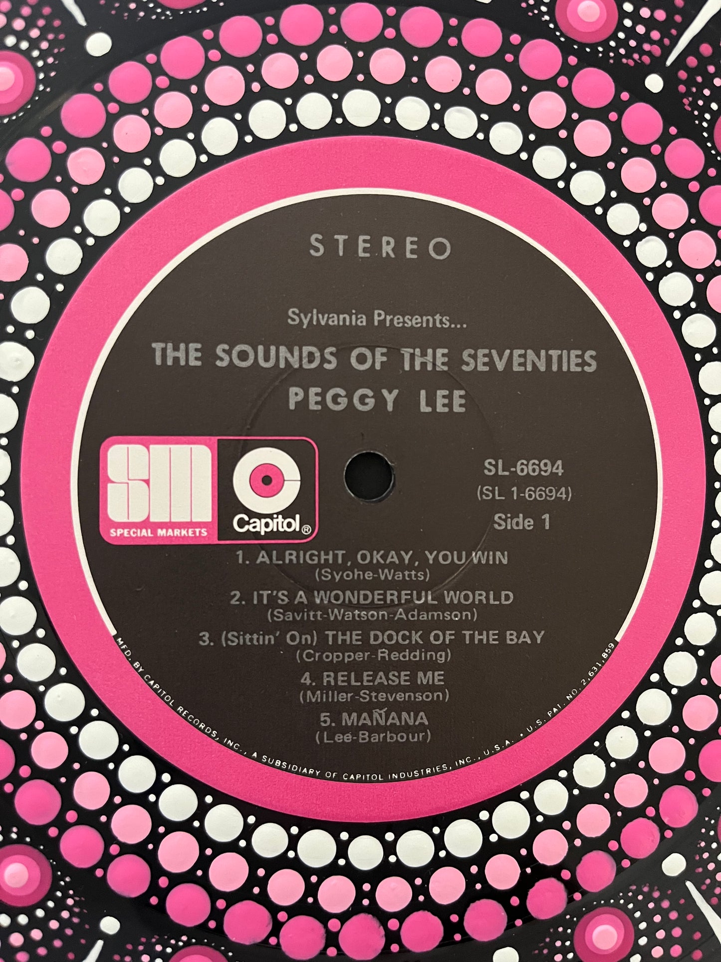 Peggy Lee - “The Sounds Of The Seventies” mandala dot painted vinyl record album