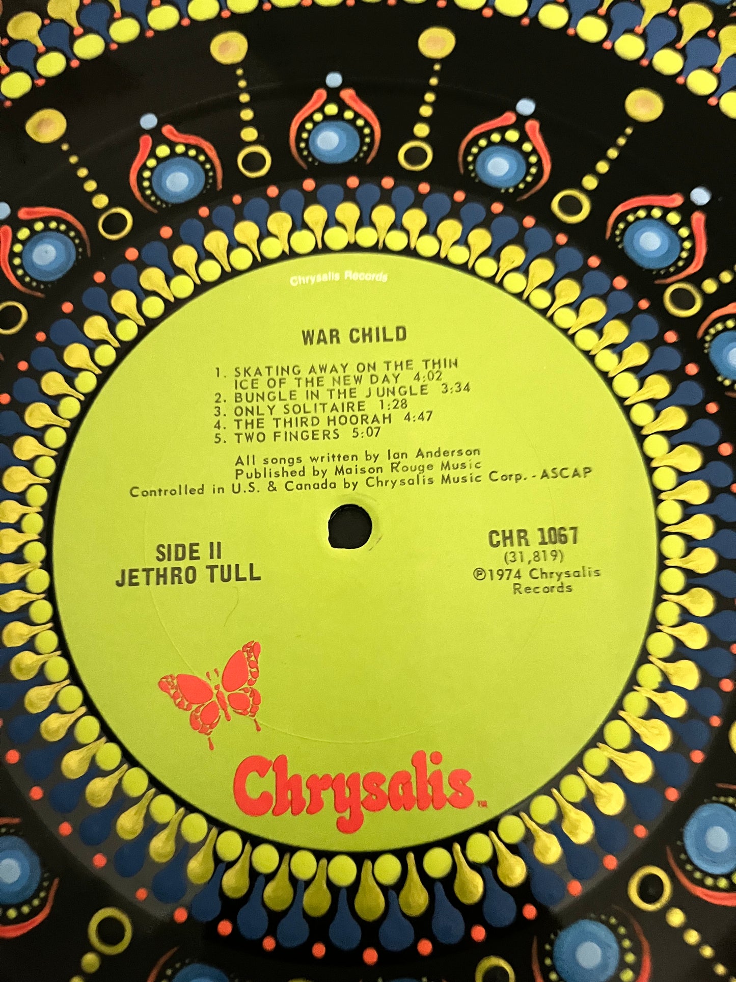 Jethro Tull - War Child mandala dot painted vinyl record album