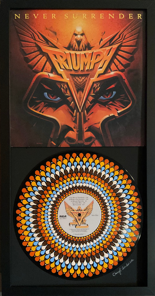Triumph- Never Surrender | Hand-Painted Framed Vinyl Record Art