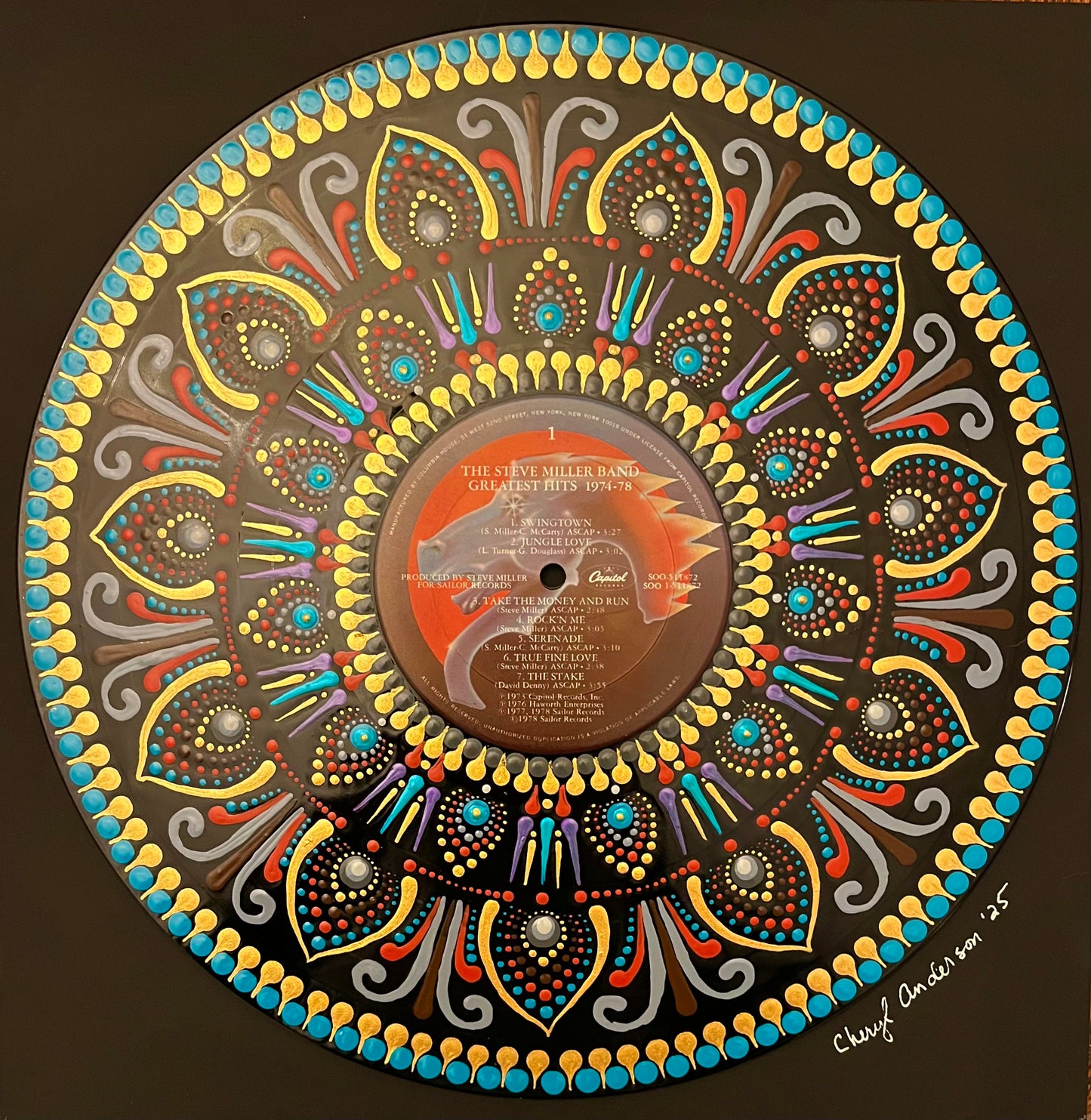 Steve Miller Band - Greatest Hits 1974-78 mandala dot painted vinyl record album