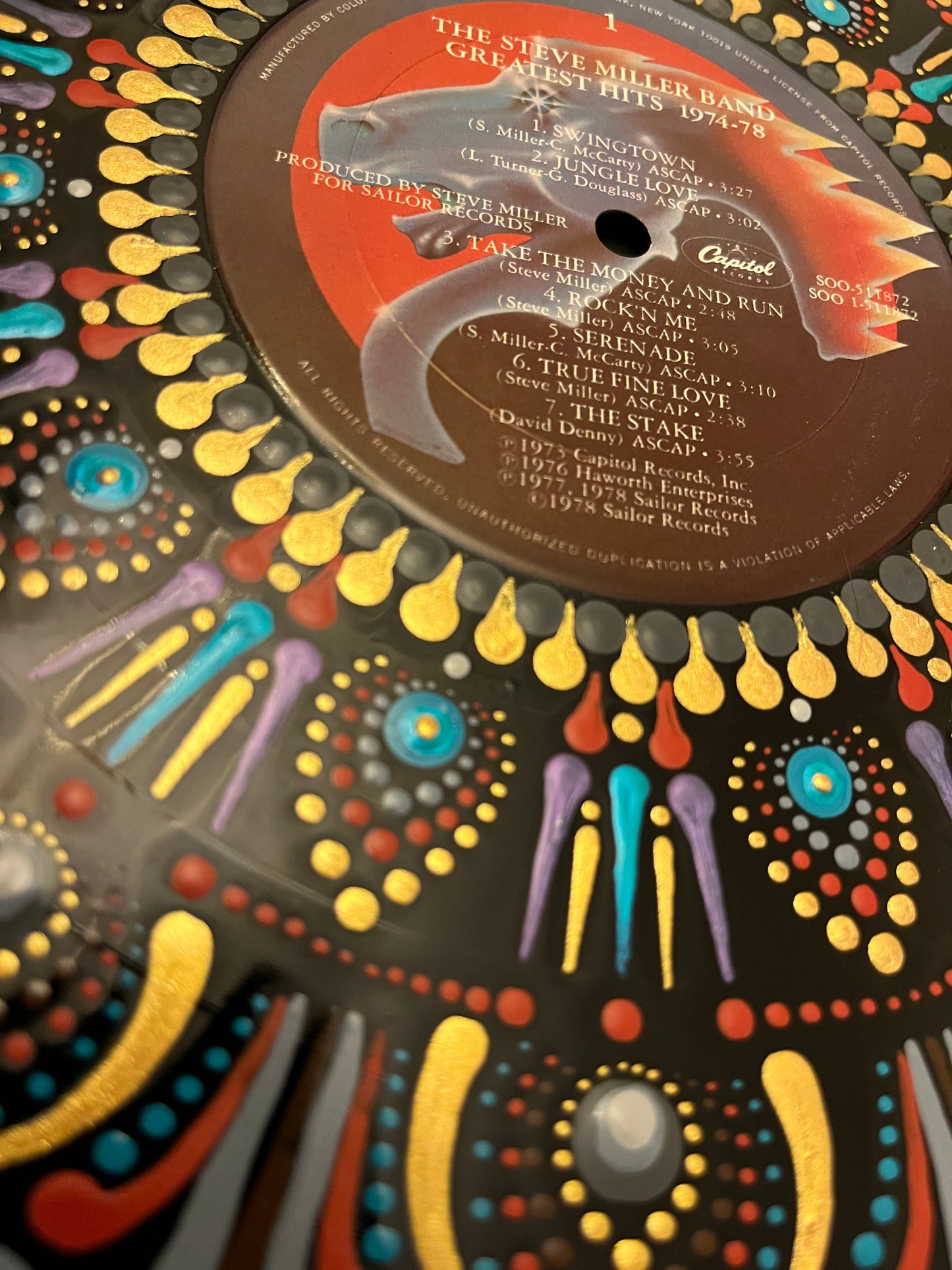 Steve Miller Band - Greatest Hits 1974-78 mandala dot painted vinyl record album