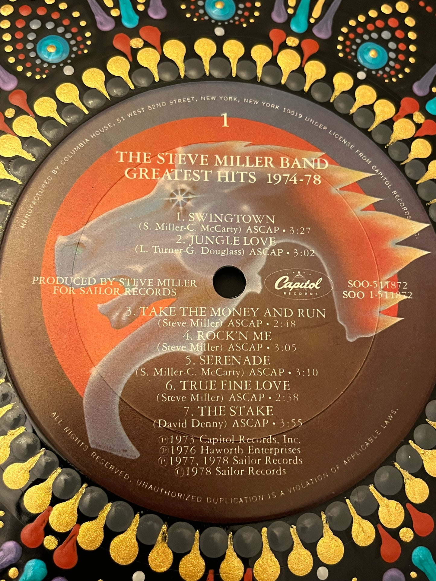 Steve Miller Band - Greatest Hits 1974-78 mandala dot painted vinyl record album