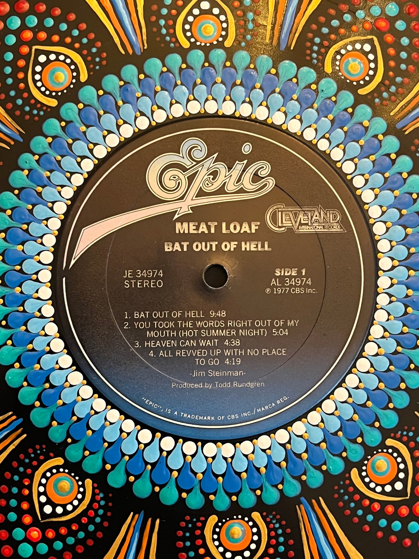 Meatloaf - Bat Out Of Hell mandala dot painted framed art