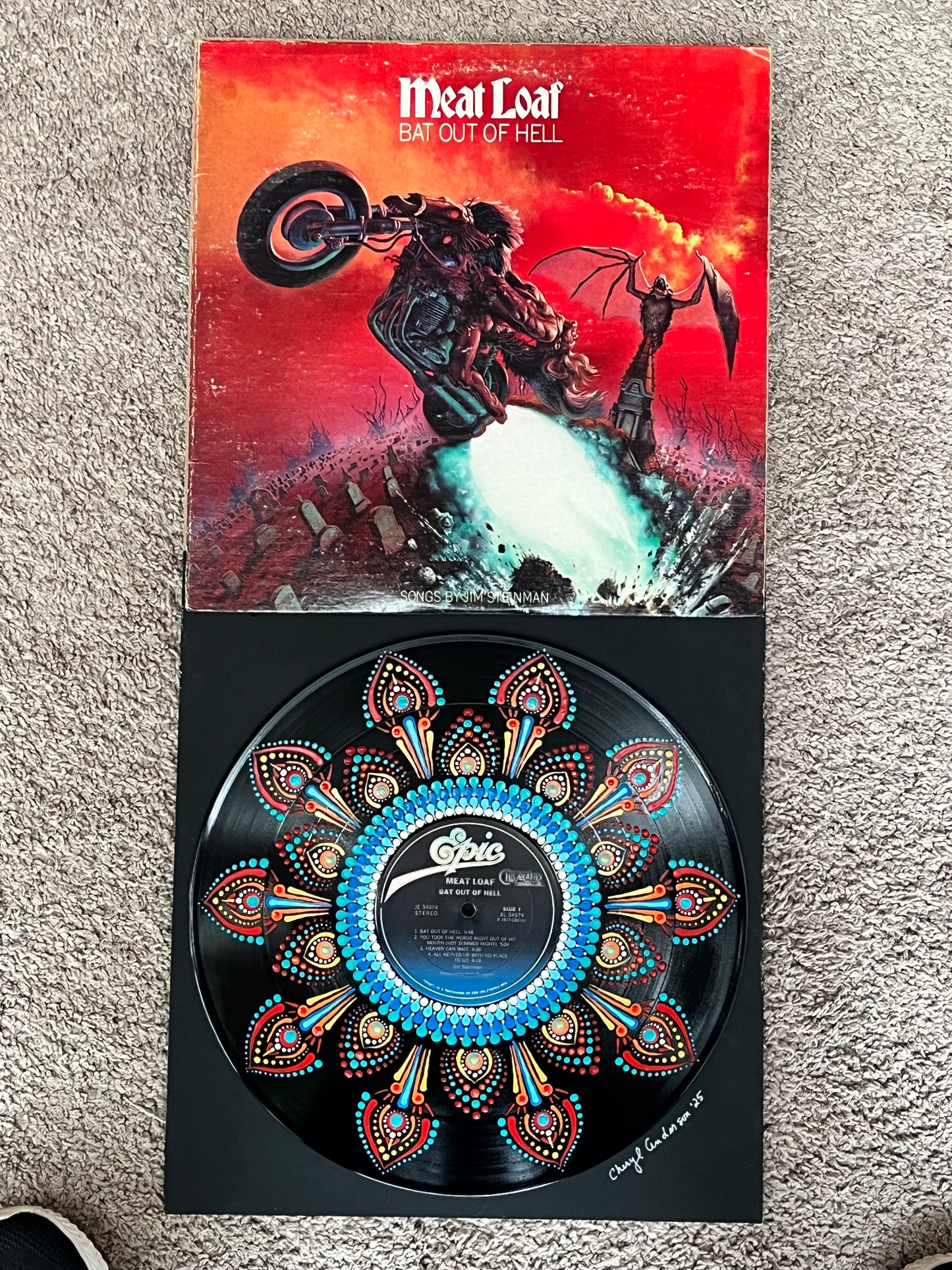 Meatloaf - Bat Out Of Hell mandala dot painted framed art