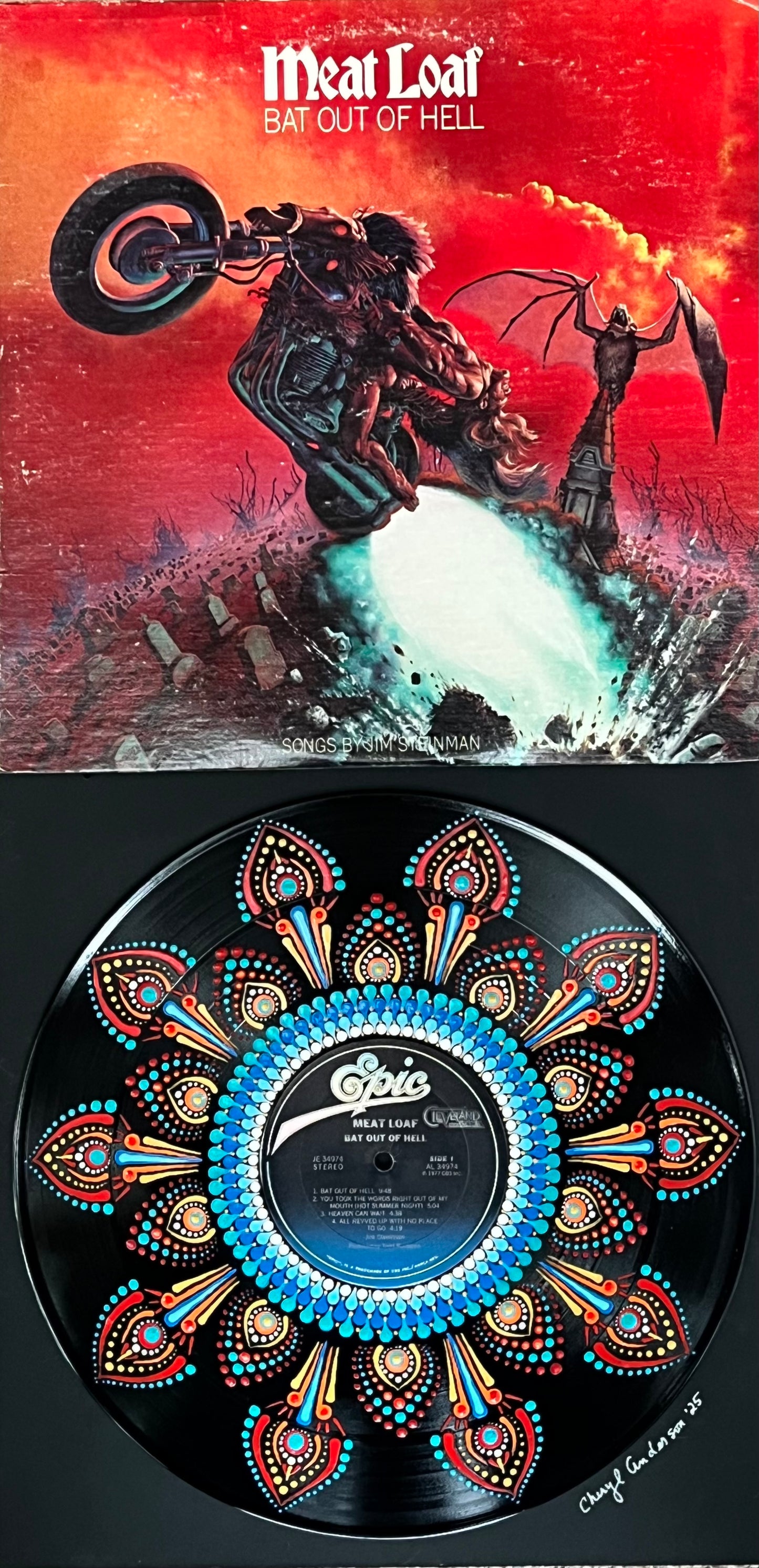 Meatloaf - Bat Out Of Hell mandala dot painted framed art