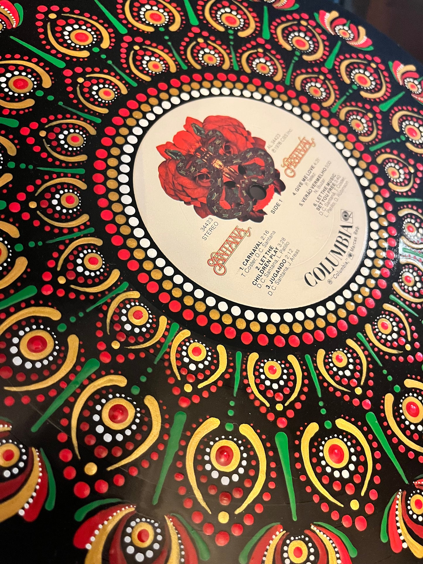 Santana - Festival mandala dot painted vinyl album framed art