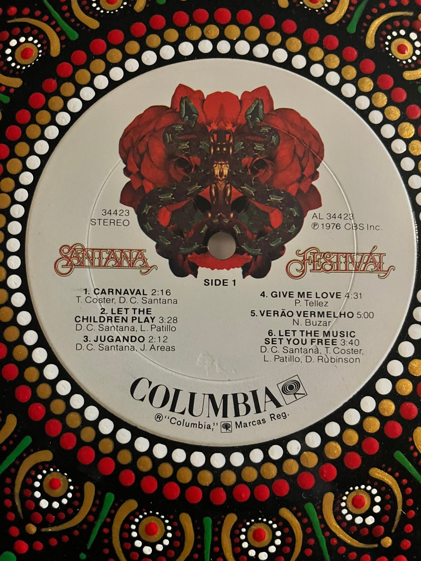 Santana - Festival mandala dot painted vinyl album framed art