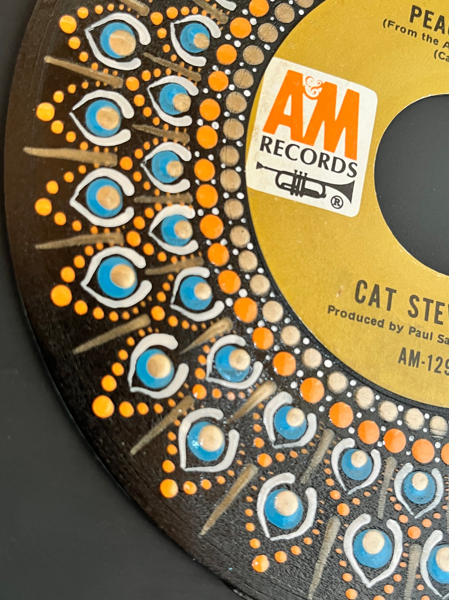 Cat Stevens - Peace Train (45rpm) Framed mandala dot painted vinyl record